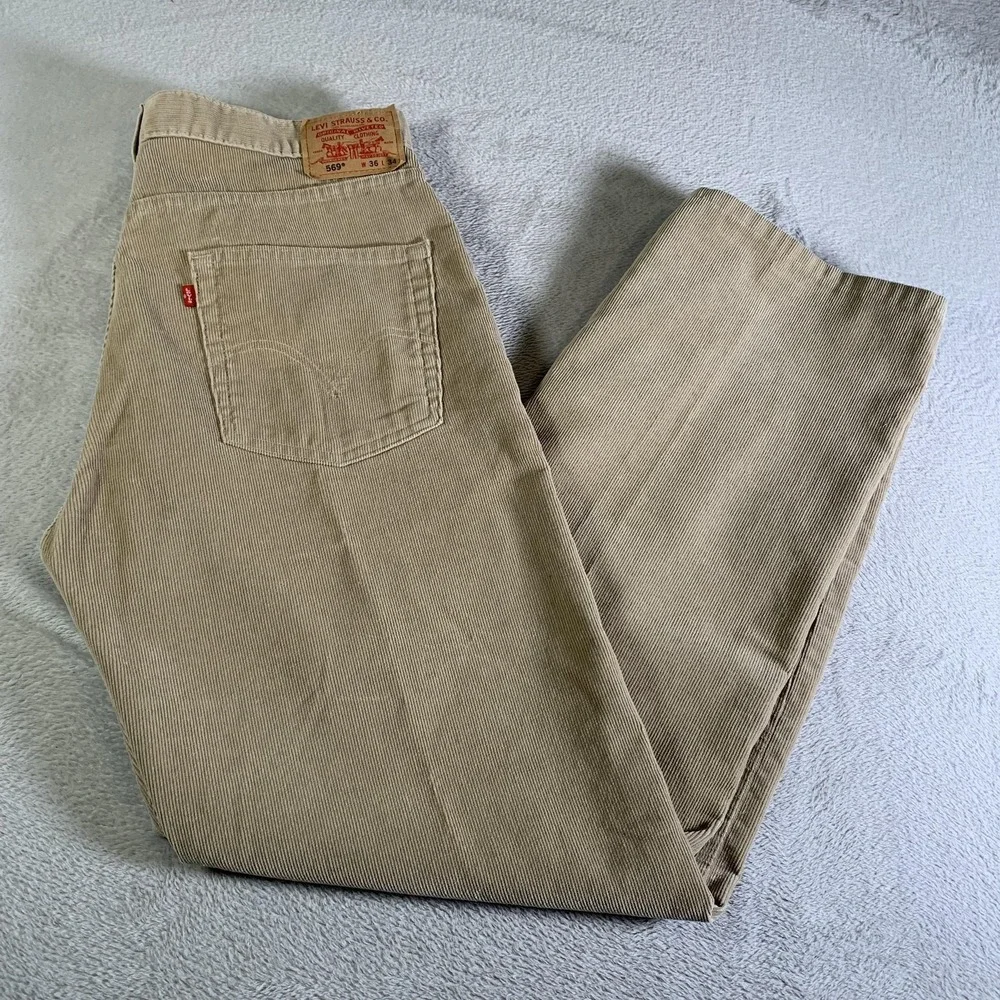Vintage Levis 569 Jeans Mens 36x34 Beige Loose Straight Corduroy Pants Cords
